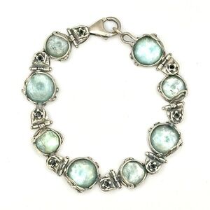 Silpada Retired Vintage “Sterling Club” Sterling SilverAqua Blue Glass Bracelet